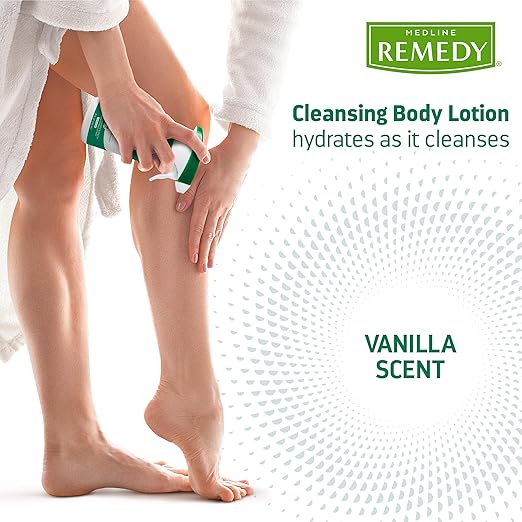 Medline Remedy Clinical Cleansing Body Lotion, 8 Oz Spray Bottle, Vanilla Scent, No-Rinse Bedside Cleanser, Incontinence Care, Moisturizing, Skin Conditioning, Nutrient Rich, Sulfate-Free, Men, Women