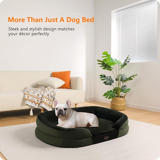 Dwanton Orthopedic Waterproof Medium Dog Bed Sofa, Gel Memory Foam, 28" | Egg-Crate Foam Dog Sofa, Washable Pet Bed with Four Sided Bolster Cushion, Removable Cover & Non-Slip Bottom, Green