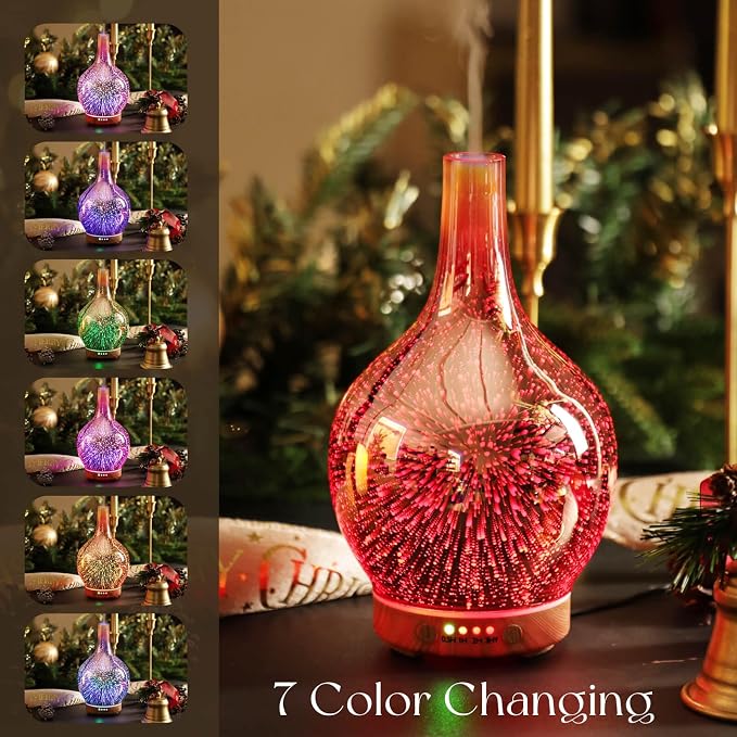 Porseme Rose Gold Essential Oil Diffuser 3D Glass Aromatherapy Ultrasonic Humidifier, Waterless Auto-Off, Timer Setting, BPA Free, Air Refresh for Home Hotel Yoga Leisure SPA Gift 150ml