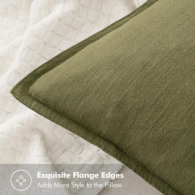 MIULEE Decorative Linen Euro Sham Pillow Covers 24x24 Inch Green | Boho Farmhouse Neutral Couch Throw Pillows for Bed, Pack of 2 Accent Modern Pillowcases, Sofa Livingroom Home Decor