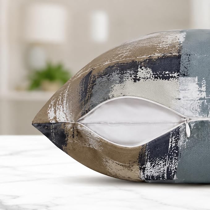 Brown Grey Abstract Throw Pillow Covers 18x18 Set of 4 | Brown, Grey & Taupe Modern‑Art Cushion Cases, neutral aesthetic pillowcases for sofa, bedroom & chair