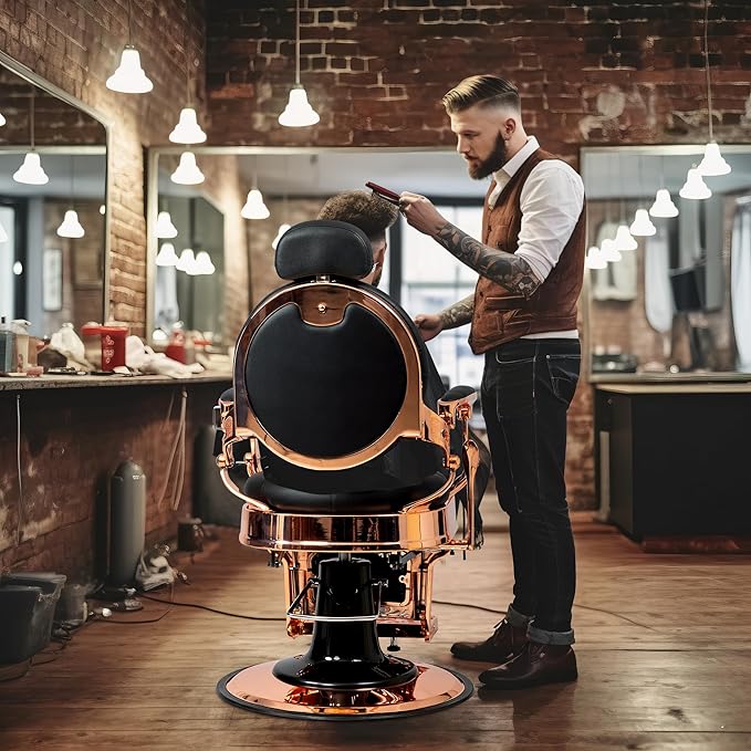 Winado Heavy Duty Vintage Recline Barber Chair Hydraulic with Headrest, Supports up to 700lbs & 360° Rotatable, Professional Salon Beauty Spa Shampoo Equipment (Rose Gold - Button Style)