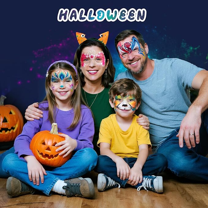 Professional Face Painting Kit for Kids – 42 Color Water-Activated Face Paint Makeup Palette with Stencils, Gems & Brushes – Non-Toxic Body Paint for Parties, Festivals, School Events & Carnival