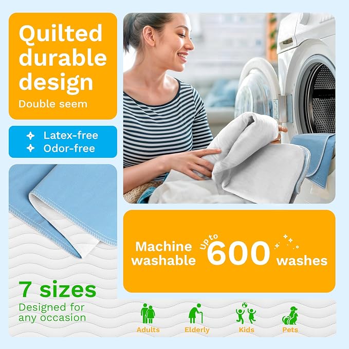 Washable Underpads for use as Incontinence Bed Pads, Reusable pet Pads, Great for Dogs, Cats, Bunny & Seniors (48 Pack - 30x34) Blue