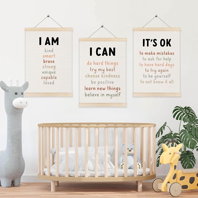Koesus Inspirational Classroom Wall Art Poster Hanger Frame 12x16 Inch Set of 3, Motivational Canvas Pictures Prints Framed Wall Decor for Classroom Kids Room Playroom, Positive Affirmations for Kids