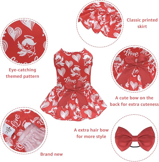 CuteBone Dog Mesh Dress Valentine's Day Puppy Sundress Pet Outfit Summer Fashion for Small Dogs Girl Cat Clothes