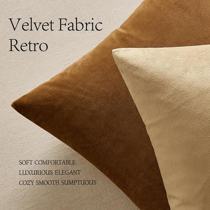 MIULEE Velvet Throw Pillow Covers 18x18 Inch Pack of 2 Golden Brown | Soft Solid Decorative Pillow Covers, Modern Luxury Home Decor, for Couch Chair Sofa Bedroom Livingroom