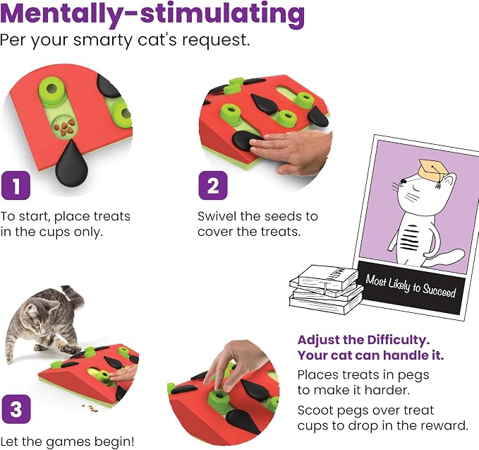 Catstages Nina Ottosson Melon Madness Puzzle & Play Cat Toy, 10.6" | Level 2 Intermediate, 12 Hidden Treat Cups, Problem Solving, Interactive Enrichment, Slow Feeder, Indoor Cats & Kittens
