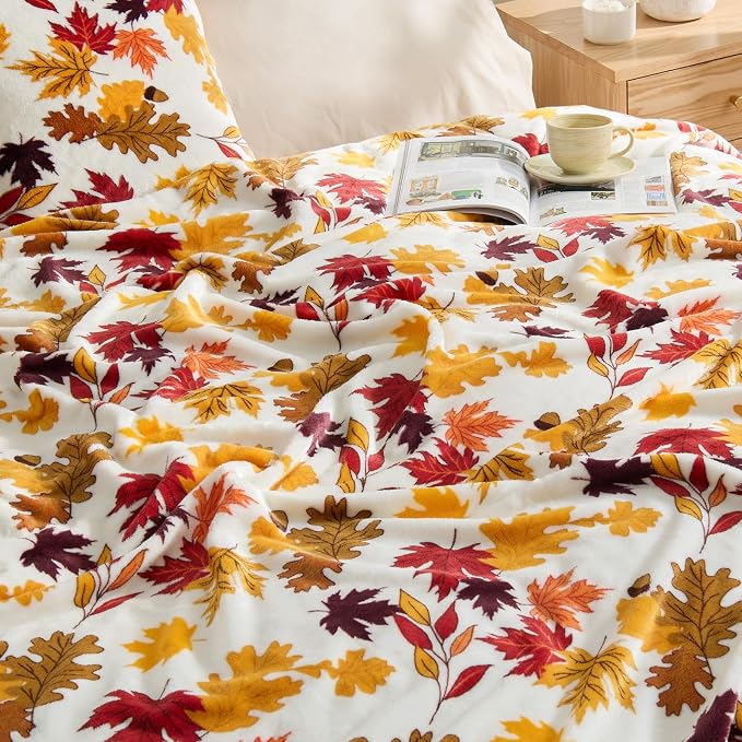 BEDELITE Fleece Blanket Soft Plush Fall Twin Size Autumn Leaves 60"x80" | Ultra Soft Fleece, Plush Microfiber, Lightweight Warmth, Thanksgiving Gift, Fall Home Decor, Machine Washable, Couch Sofa Bed