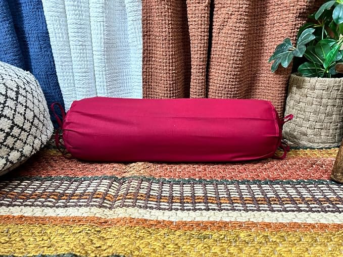 Round Bolster Cover Cervical Neck Roll Cotton Pillowcase for Cylindrical Pillow with Drawstring Closure Neck Pillow case 6" x 18" (15 x 45 cm) Burgundy