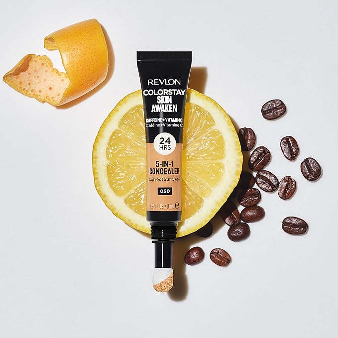 Revlon ColorStay Skin Awaken 5-in-1 Concealer, Lightweight, Creamy Longlasting Face Makeup with Caffeine & Vitamin C, For Imperfections, Dark Circles & Redness, 076 Caramel, 0.27 Fl Oz