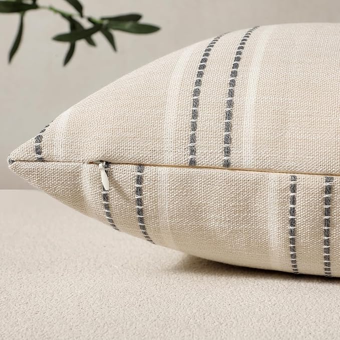 Hckot Stripe Throw Pillow Covers 12x24 Lumbar Grey Pillow Covers Farmhouse | Modern Decorative Pillows Textured Cushion Covers for Sofa Couch Bed Living Room Decor