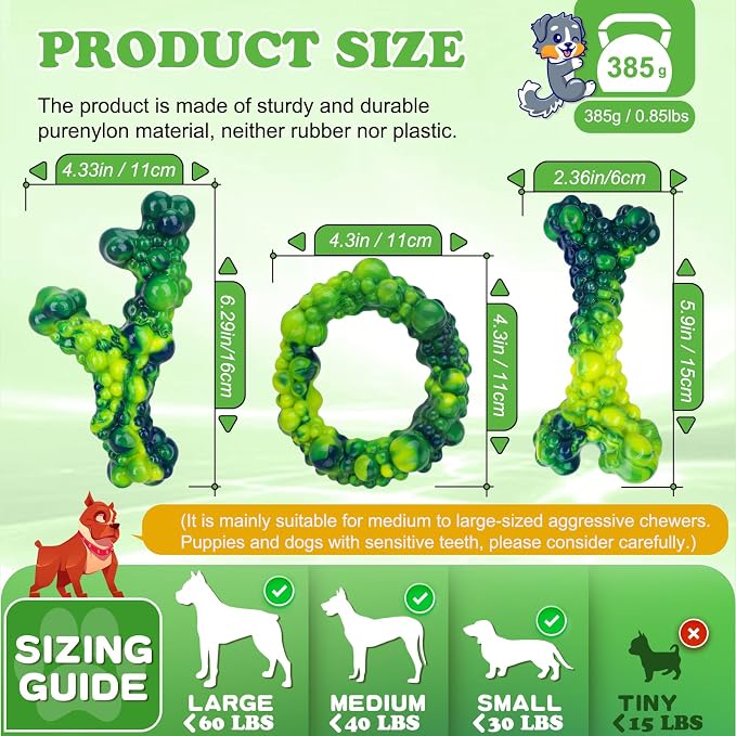 3Pack Bone Indestructible Dog Chew Nylon Toys for Aggressive Chewers