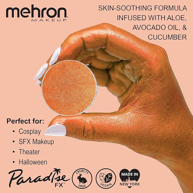 Mehron Paradise FX Metallics – Metallic Orange 0.25 oz | Pro Water-Activated Shimmer Paint for Raves, Costumes, SFX, Halloween, Stage, Screen, Theater & Cosplay