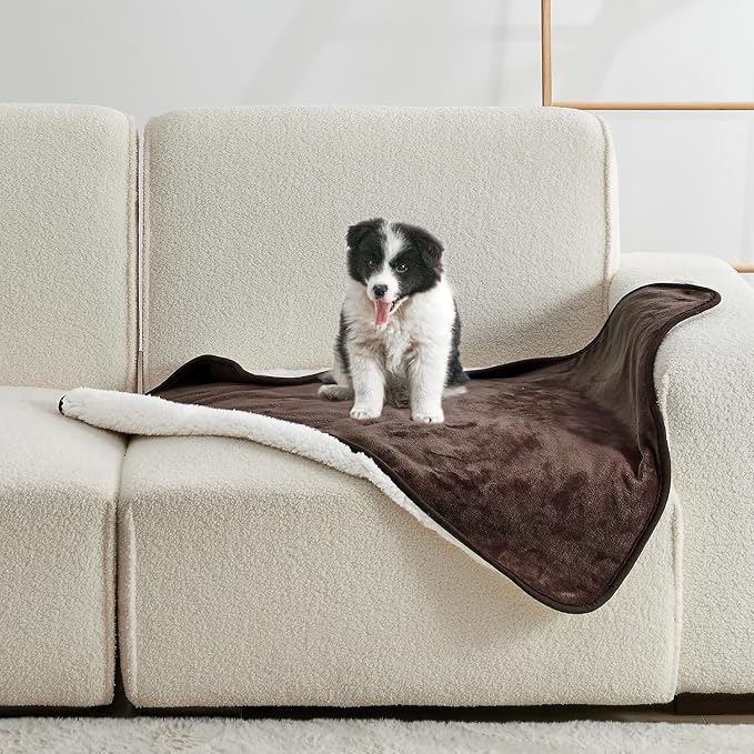 Soft Waterproof Blanket for Bed Couch Sofa, Brown, 30x40 inches | Liquid Pee Proof Pet Blanket for Dog Puppy Cat, Reversible Sherpa Fleece Blanket for Couch Cover, Furniture Protector