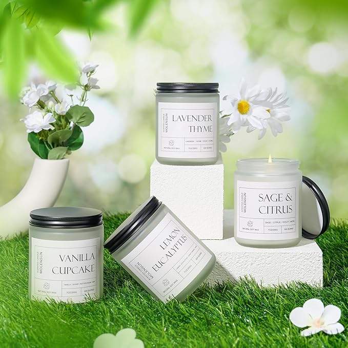 Molensun Sage & Citrus Scented Candles, Aromatherapy Jar Candle, 7 oz Long Lasting Candles, Soy Wax Candle Gift for Women