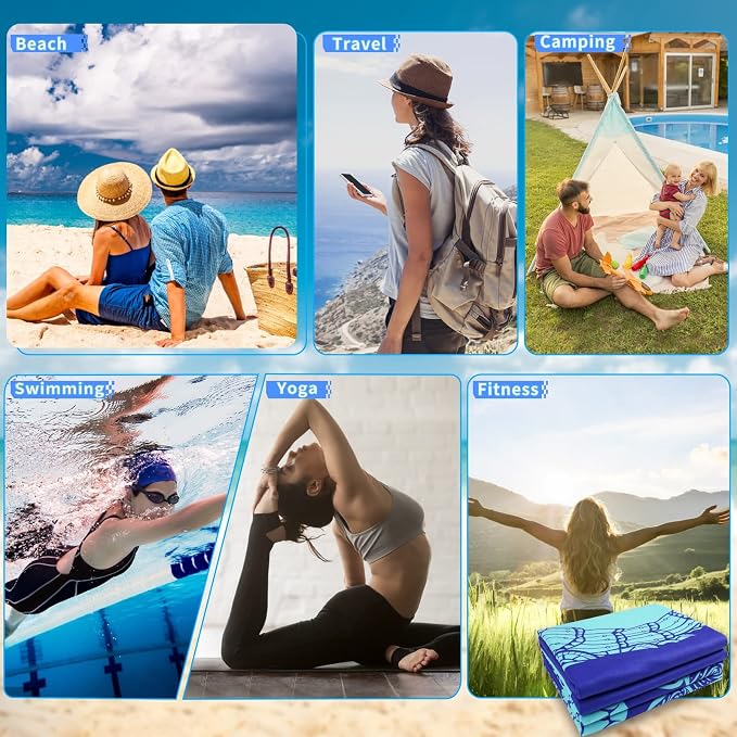 4 Pack Microfiber Oversized Lightweight Beach Towel 71"x32" Extra Thin Large Sand Free Towels Travel Swim Pool Yoga Gym for Adults Women Men Beach Essentials Accessories Vacation Gift