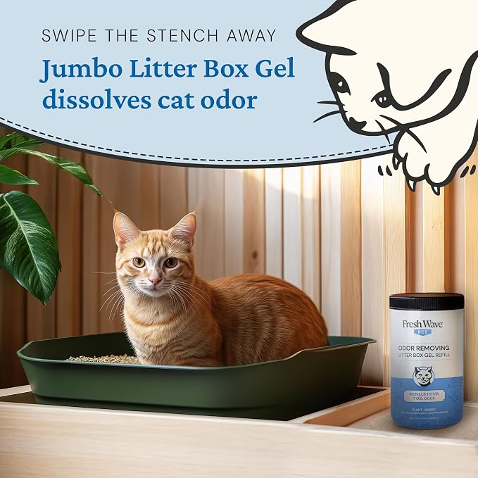 Fresh Wave Litter Box Gel Deodorizer, Pet Odor Eliminator, 30 oz Refill | Plant-based formula, No perfume or harsh chemicals, Place within 3 ft of litter box, refill 7oz up to 4x, Safe for pets