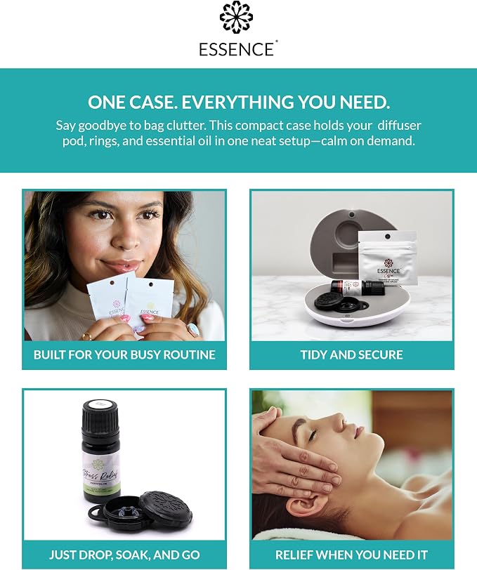 Essence Pearl Travel Case | Breathe Easy Essential Oil | Aromatherapy Nasal Diffuser & Essential Oil Carrying Case | Peppermint & Eucalyptus Blend | Travel-Friendly Kit | Black Pod
