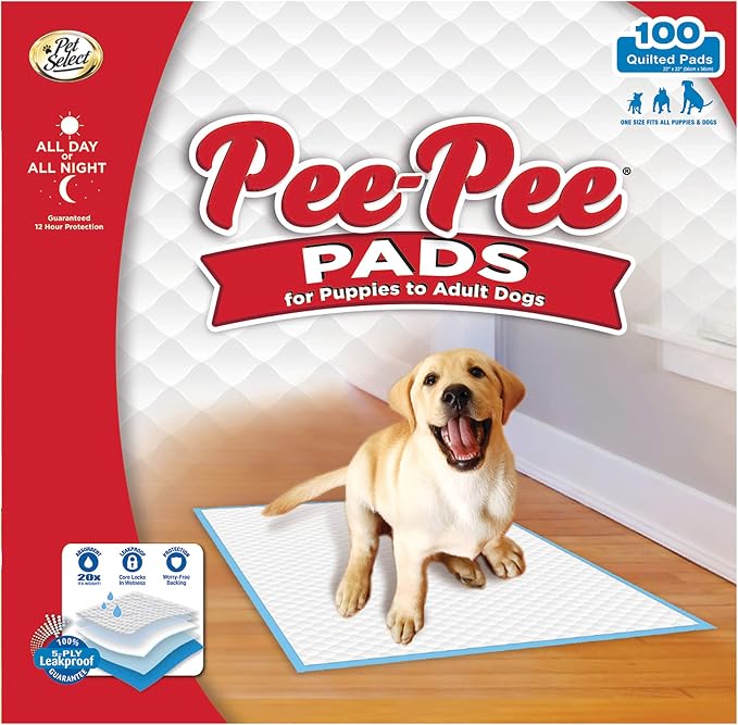 Four Paws Pet Select Pee Pee Pads for Dogs and Puppies 100 Count Standard: 22" x 22" | Leak-proof, 12 hour floor protection, quilted potty training pads, 5 layers, 22" x 22"