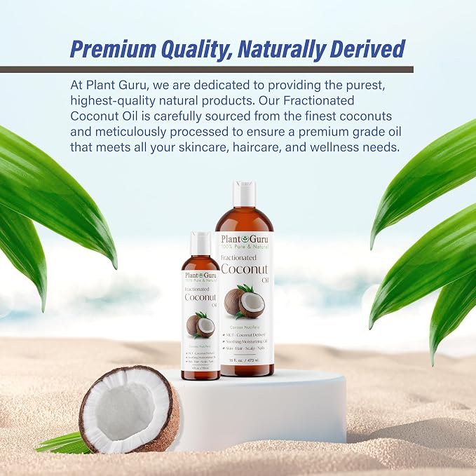 Plant Guru Fractionated Coconut Oil 16 fl. oz. 100% Pure MCT Natural Carrier - Skin, Face, Body, Massage and Hair Growth Moisturizer, Great for Diluting Aromatherapy Essential Oils