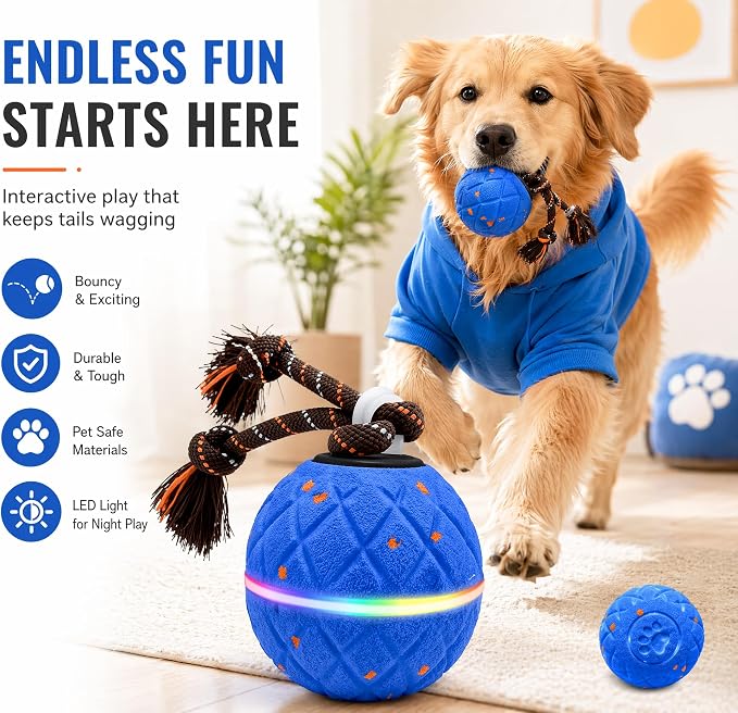 Interactive Dog Toy, with Birdsong Smart Herding Toy for Dogs E-TPU Material, IPX7 Waterproof, Blue