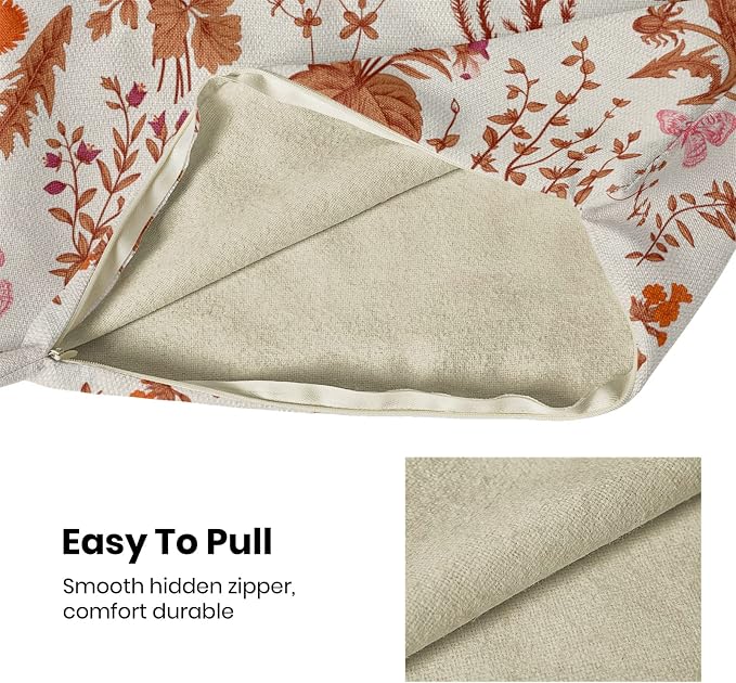 AEIOAE Fall Pillow Covers 18x18 Inch Set of 2,Burnt Orange Wild Flower Plant Throw Pillows Case,Autumn Colored Floral Outdoor Decorative Linen Farmhouse Decor Cushion Covers for Home Sofa Bed Couch
