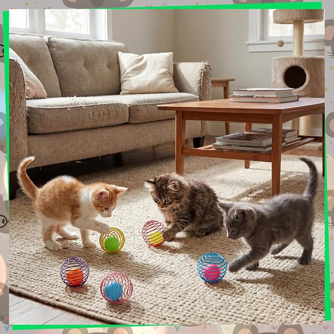 Jecery 5 Pcs Cat Toys Spring,Glow Ball,Multicolor