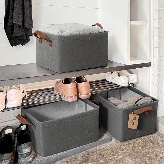 CHICVITA 30L Large Closet Storage Bins with Handles, 2-Pack, Grey | 16 ¾" L x 11" W x 9¾" H, Metal Frame, Clothes, Towels, Toys & Daily Essentials Storage, Closet & Shelves Organization