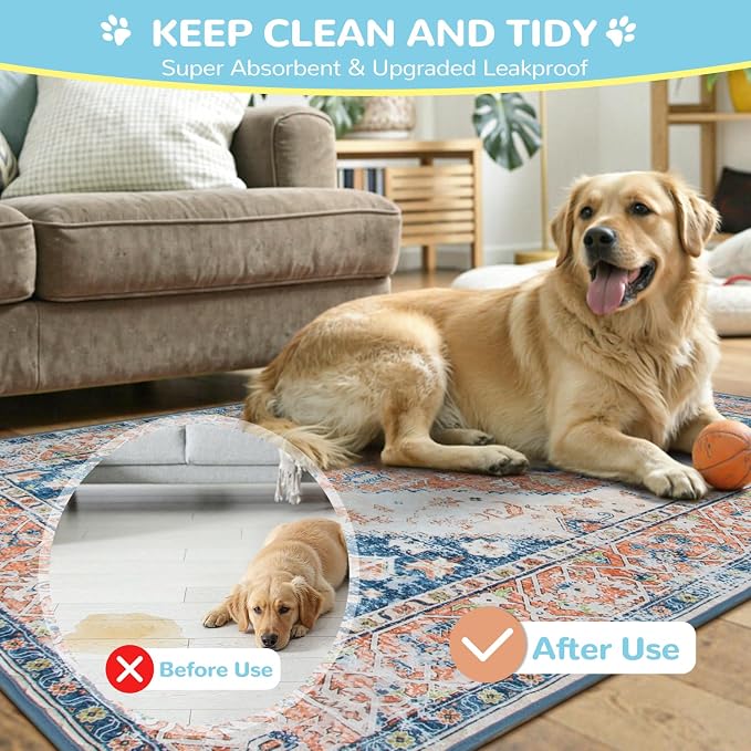 Lahome Reusable Washable Puppy Pads - 2 Pack Super Absorbent & Waterproof Dog Training Mats for Potty, Crate and Floor - Leakproof Pee Pads with Non-Slip Backing (Beige Blue, 36"x48")