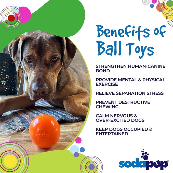 SodaPup Squeaker Ball – Durable Dog Ball Toy, Chew Toy & Floating Retrieving Toy with Squeaker Made in USA from Non-Toxic, Pet-Safe, Food Safe Rubber Material for Bonding, Physical Exercise, & More