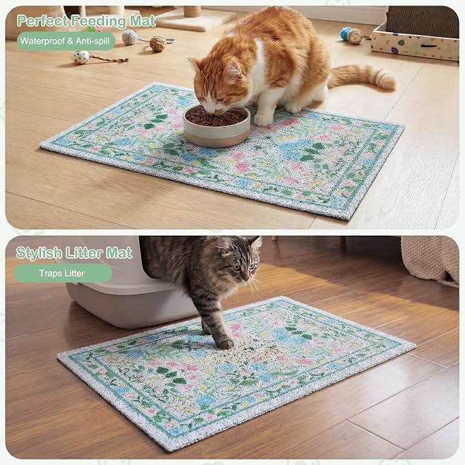 Glittme Cat Litter Mat, 33"x22" Non-Slip Washable Trapping Mat for Cats | Litter Trapping Mat With Thick PVC Coil To Catch Scatter, Soft On Paws And Waterproof Bottom To Protect Floors