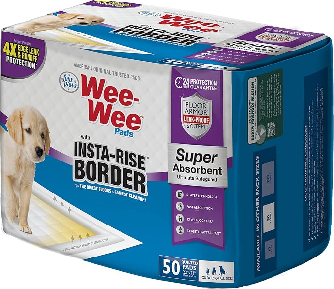 Four Paws Wee-Wee Super Absorbent Insta-Rise Dog Pee Pads, 50 Count
