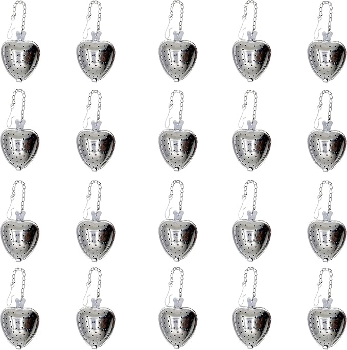 20Pcs Stainless Steel Tea Infuser Mesh Heart Shaped Tea Strainer With chain Spoon Sugar Flour Sifters Filters Tea Interval Diffuser for Loose Leaf, Spices, Seasonings
