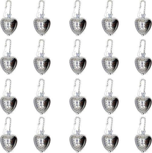20Pcs Stainless Steel Tea Infuser Mesh Heart Shaped Tea Strainer With chain Spoon Sugar Flour Sifters Filters Tea Interval Diffuser for Loose Leaf, Spices, Seasonings