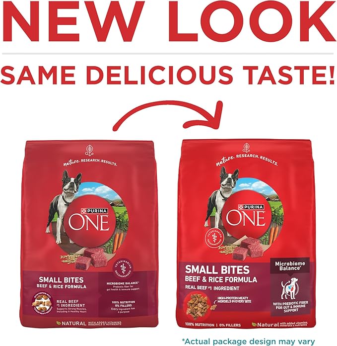 Purina ONE Small Bites Beef and Rice Formula Small High Protein Dry Dog Food Natural With Added Vitamins, Minerals and Nutrients - 8 lb. Bag