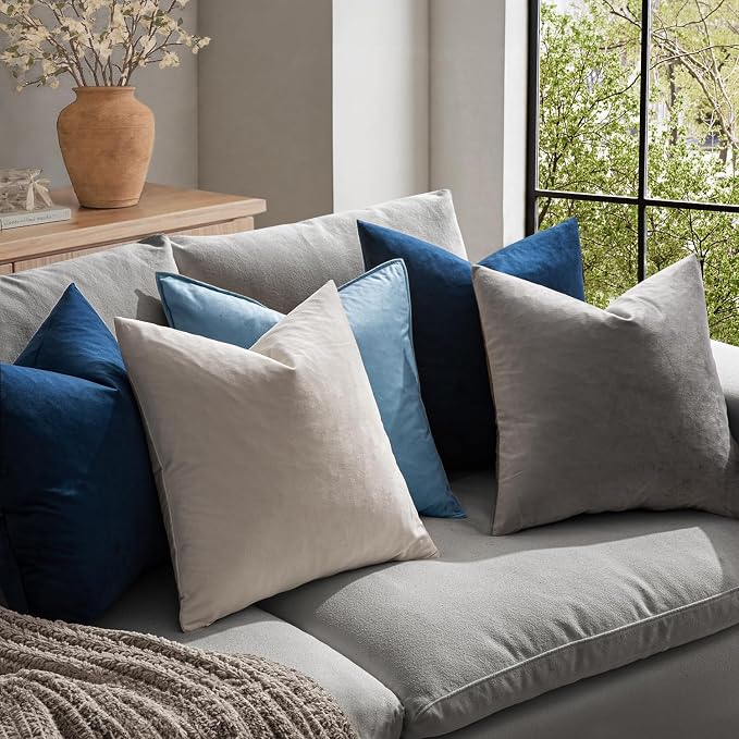 MIULEE Velvet Throw Pillow Covers 14x14 Inch Pack of 2 Dark Blue | Soft Solid Small Decorative Pillow Covers, Modern Luxury Home Decor, for Couch Chair Sofa Bedroom Livingroom Car