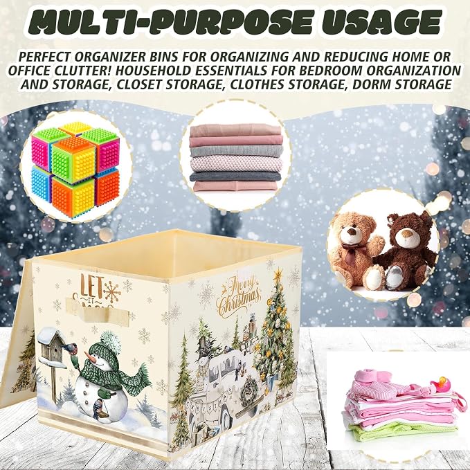 Briwooody Christmas Storage Bin with Lid and Carrying Handle Christmas Foldable Storage Box Large Xmas Decorative Collapsible Container Basket for Organizing Closet Home Bedroom Gift(Truck)