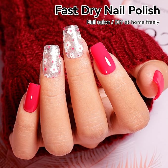 Bright Pink Nail Polish,Glossy Shine Finish,Fast Drying, Streak-free Formula, Rich in Castor Oil, Salon Quality Chip Resistant Nail Polish DIY Home Travel Nail Art Gift for Women,10ml
