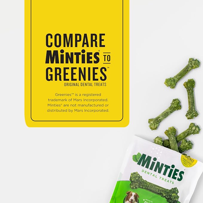 Minties Dental Chews for Dogs, 36 Count, Vet-Recommended Mint-Flavored Dog Treats for Large Breeds Over 50 lbs, Dental Bones Clean Teeth, Fight Bad Breath, Removes Plaque and Tartar | Vet-recommended mint dental bone; scrubs teeth as dogs chew; fights ...