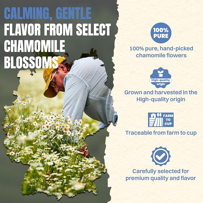 Hiihone Chamomile Tea Bags 60 Count – Pure Chamomile Herbal Tea, Caffeine-Free, Supports Relaxation & Stress Relief, Premium Floral Chamomile, Non-GMO Natural Herbal Tea