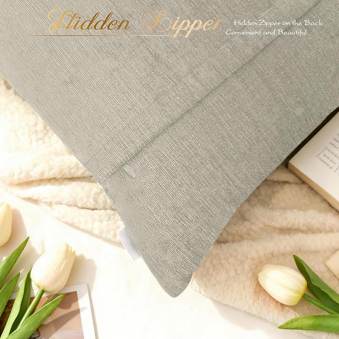 BRAWARM Chenille Throw Pillow Covers 12x20 Inches, Taupe, 2 Pack | Decorative Lumbar Pleated Pillow Covers, Soft Cushion Cases for Sofa Bed Living Room Home Farmhouse (No Insert)