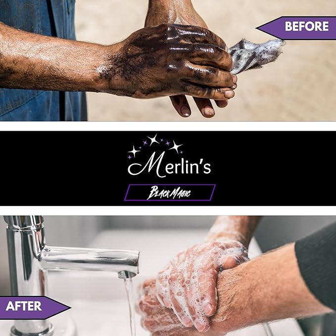 Merlin's Black Magic Gritty Hand Soap - Gritty Hand Cleaner - Soap for Grease, Grime, Oil, Paint Removal - Deep-Cleaning, Moisturizing, Tough on Grease - 9.4oz Tube