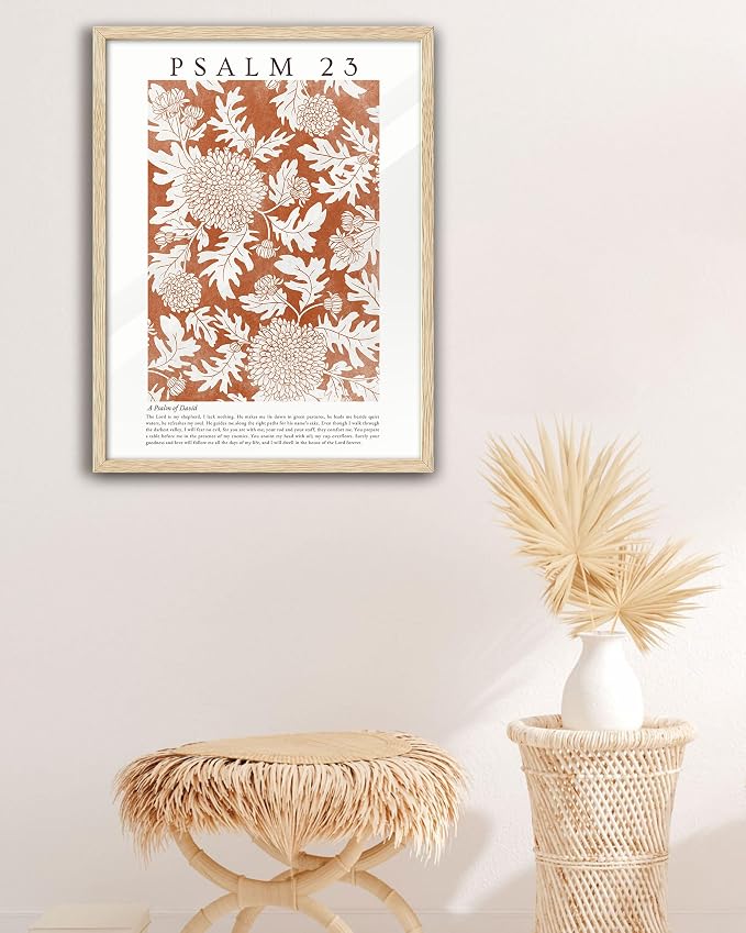 EcoHest 16x20 in Psalm 23 Orange Floral Botanical Framed Christian Wall Art | Solid Oak Wood Frame with Canvas Wall Art, Scripture Bible Verse Wall Decor for Bedroom, Living Room, Office, Church, 1Pack