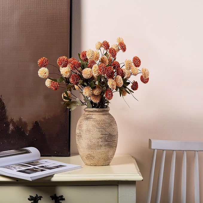 Rustic Ceramic Flower Vase - 8in Vintage erracotta Vase for Home Decor - Christmas Decorative TFlower Bud Vases, Mondern Farmhouse Vase - Living Room Shelf Decor Table, Lyeec