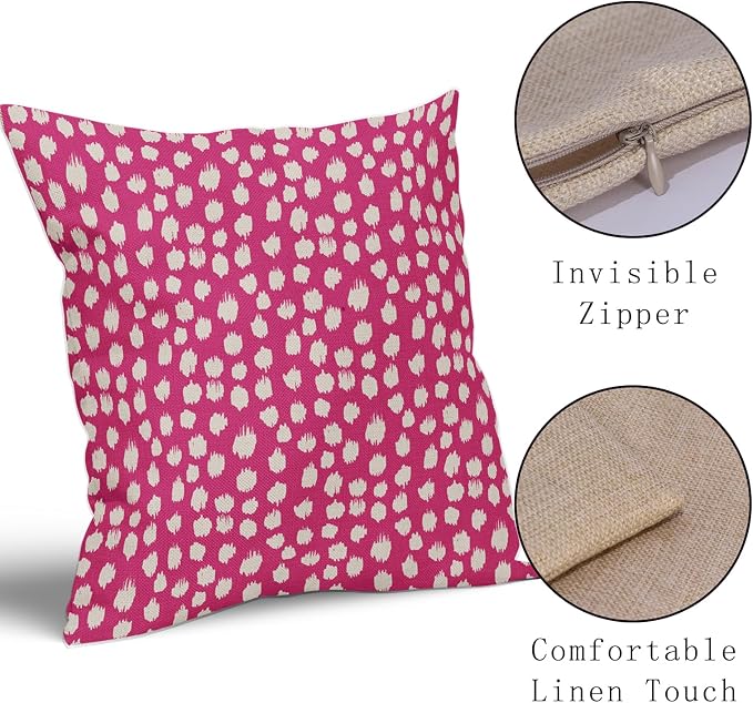 Sweetshow Hot Pink Cream Dots Pillow Covers 16x16 Set of 2 Boho Design Polka Dot Throw Pillows Modern Trendy Print Outdoor Decorative Pillowcase Square Linen Cushion Cases Decor for Sofa Couch Bed