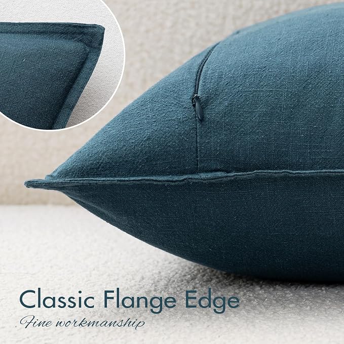 EMEMA Decorative Linen Throw Pillow Covers 18x18 Inch Navy Blue | Boho Farmhouse Neutral Couch Throw Pillows for Bed Pack of 2 Accent Pillowcase Modern Sofa Cushion Livingroom Home Decor