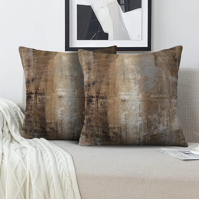 Taupe Throw Pillow Cover Pack of 2, Abstract Art Gallery Modern Decorative Cushion Cover for Bedroom Sofa Living Room(16 x 16 Inch,Taupe)