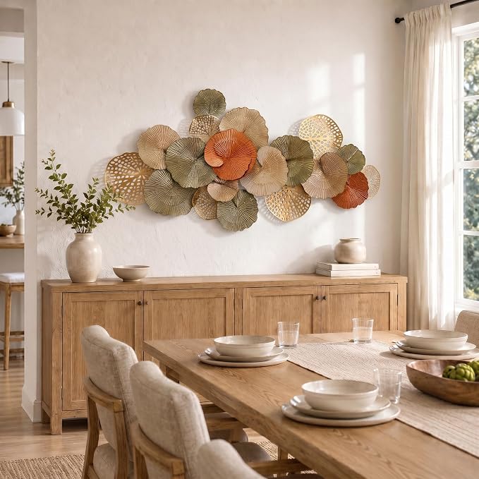 Axioglo 67" Large Wall Decor 3D Lotus Leaf Metal Wall Art for Living Room | 67" x 25" metal wall decor with layered metal texture, mounting hardware, two-way display