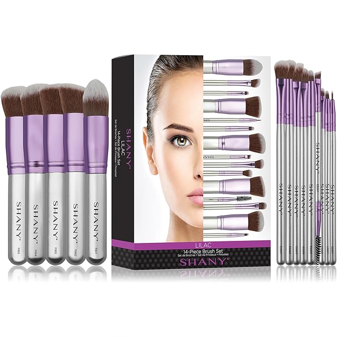 SHANY14 Piece Makeup Brush Set – Elite Cosmetics Brush Collection - Complete Kabuki, Eyes, Face, powder, foundation Makeup Brush Set - Lilac